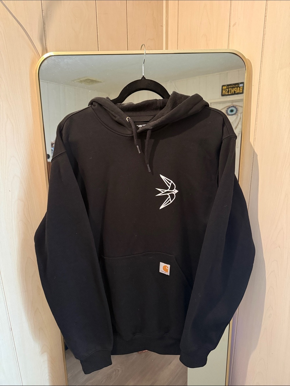 Carhartt Black Hooded Sweatshirt with White Swallow Graphic